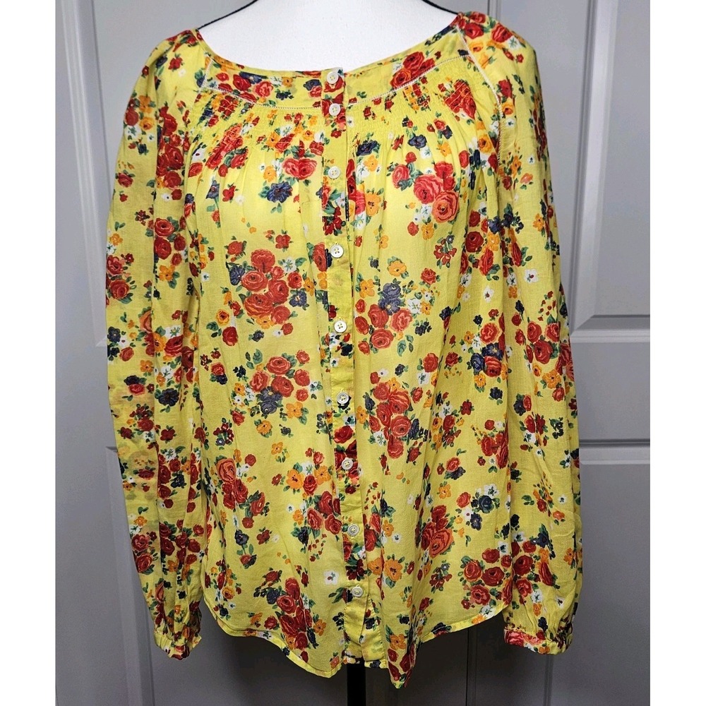 Postmark Anthropologie Longsleeve Floral Top Size 4 Yellow With Red‎ Roses